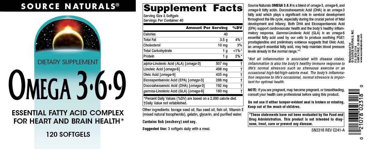 Tablette de Source Naturals Omega 3-6-9 avec gélules souples
