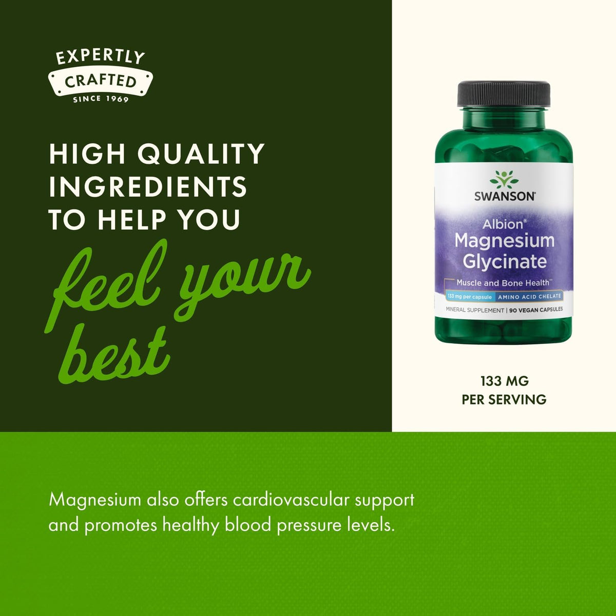 Tablette de Swanson Magnésium Glycinate 133 mg dans une main