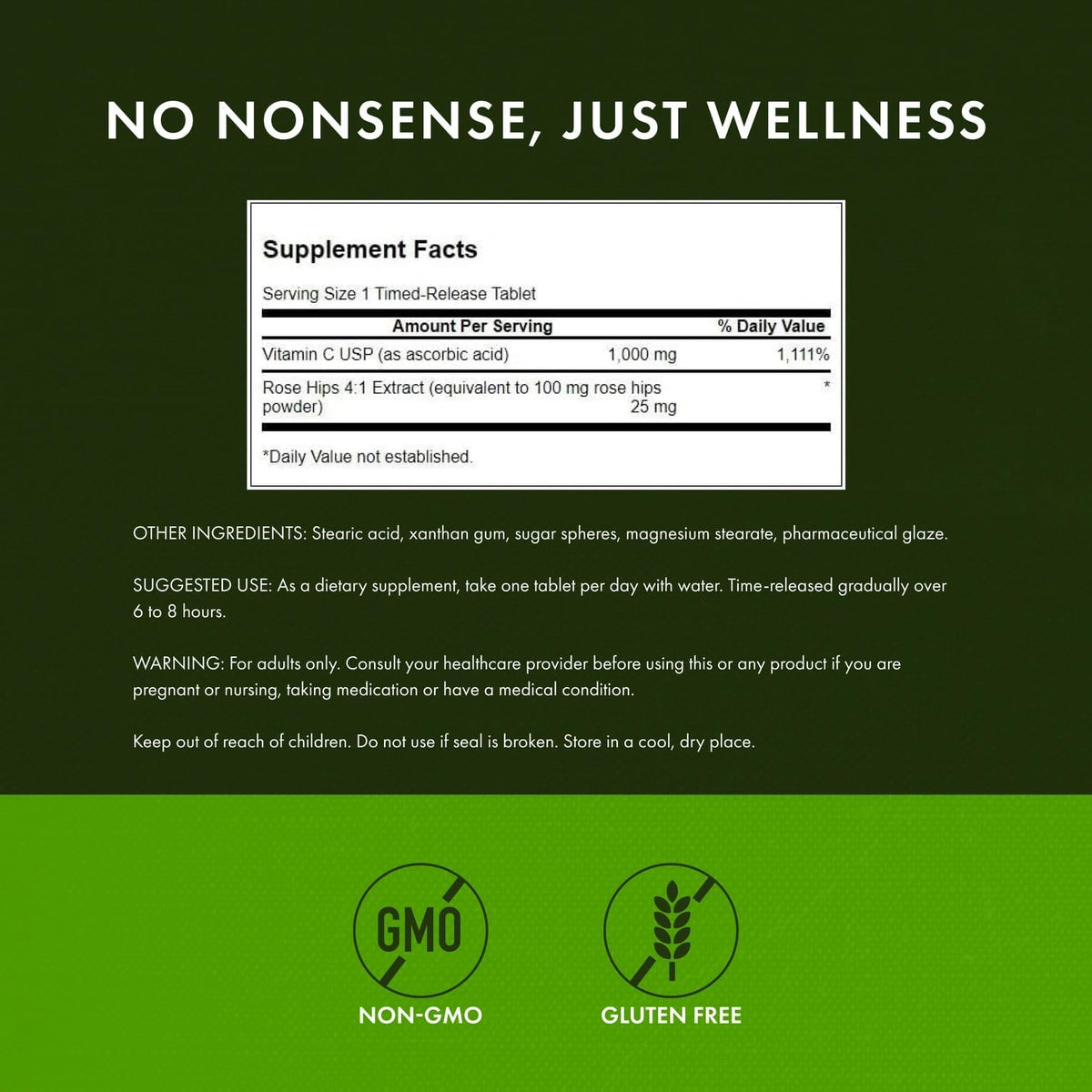 Tablette de Swanson Vitamine C 1000 mg, gros plan