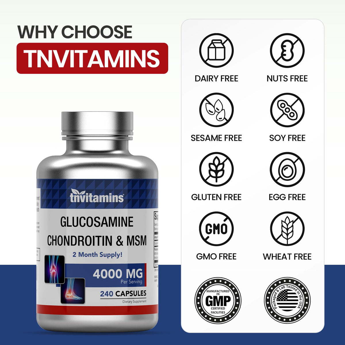 Tablette de tnvitamins Glucosamine Chondroitin MSM avec étiquette