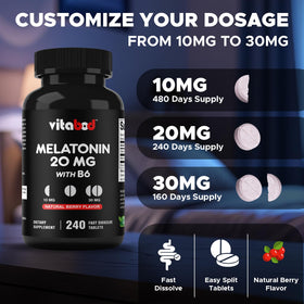 Tablette de Vitabod Melatonin sur une surface blanche