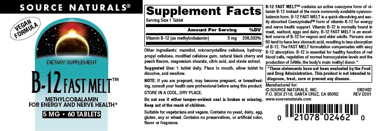 Tablette de Vitamine B-12 Source Naturals fondant dans la bouche