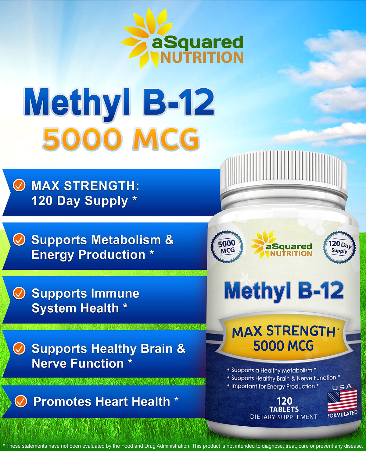 Tablette de vitamine B12 aSquared Nutrition avec dosage de 5000 MCG