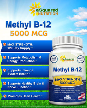 Tablette de vitamine B12 aSquared Nutrition avec dosage de 5000 MCG