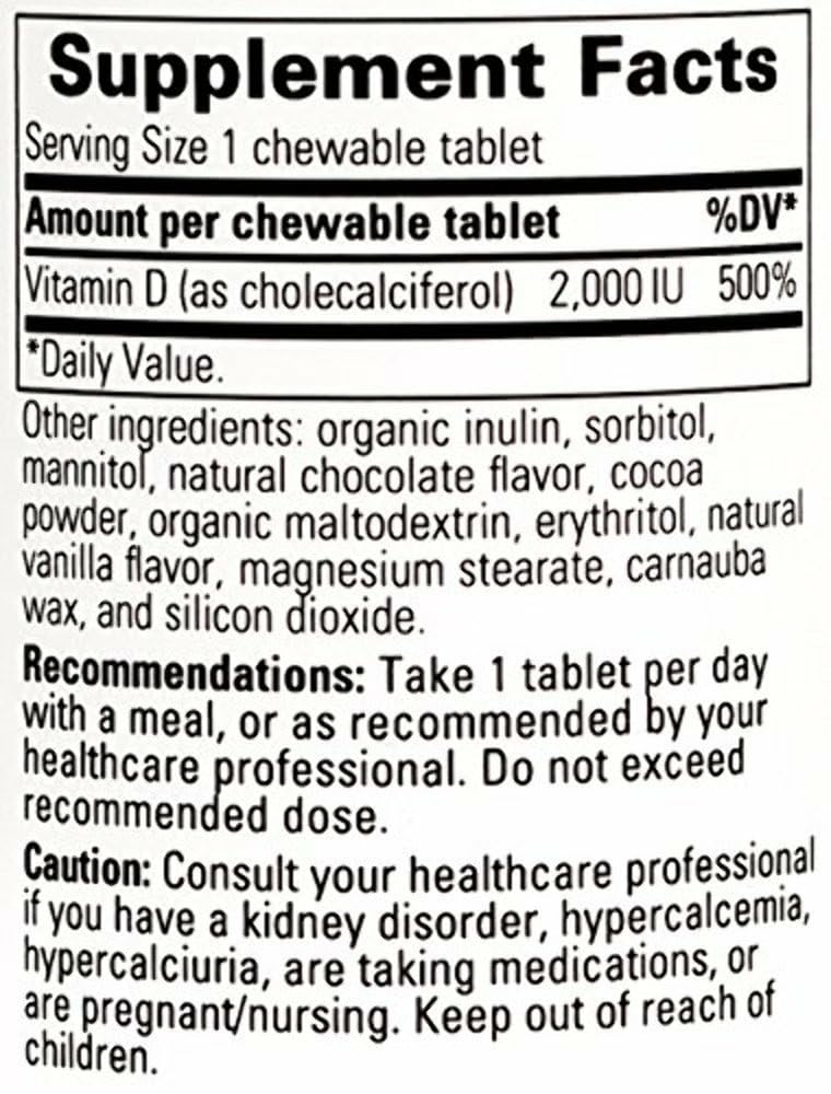 Tablette de Vitamine D3 2000 UI Chocolat en gros plan