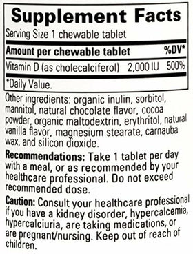 Tablette de Vitamine D3 2000 UI Chocolat en gros plan