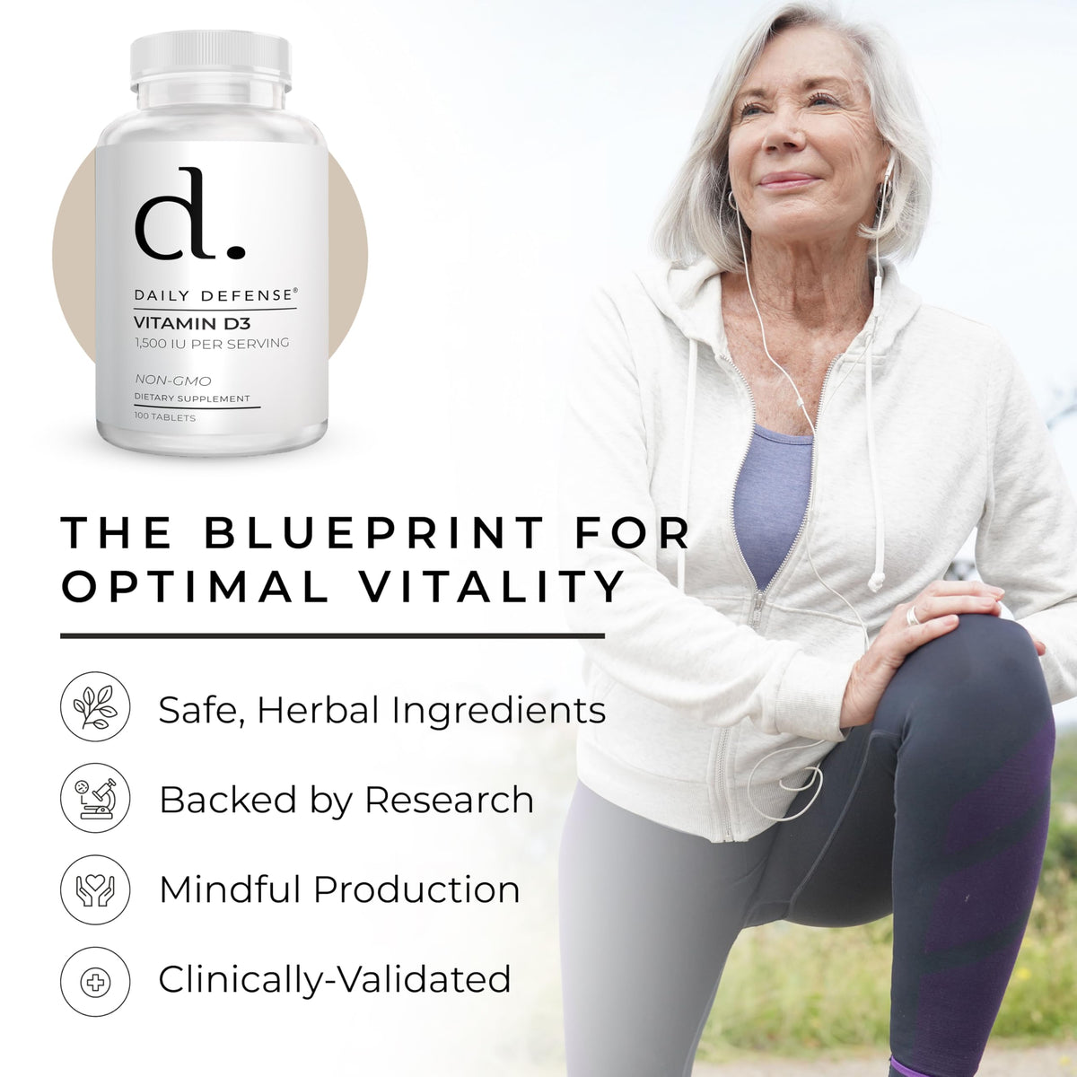 Tablette de vitamine D3 Daily Defense avec une cuillère