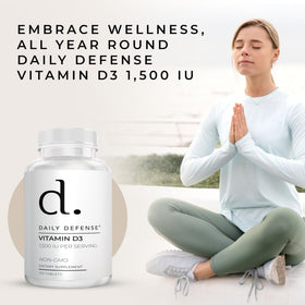 Tablette de vitamine D3 Daily Defense sur fond blanc