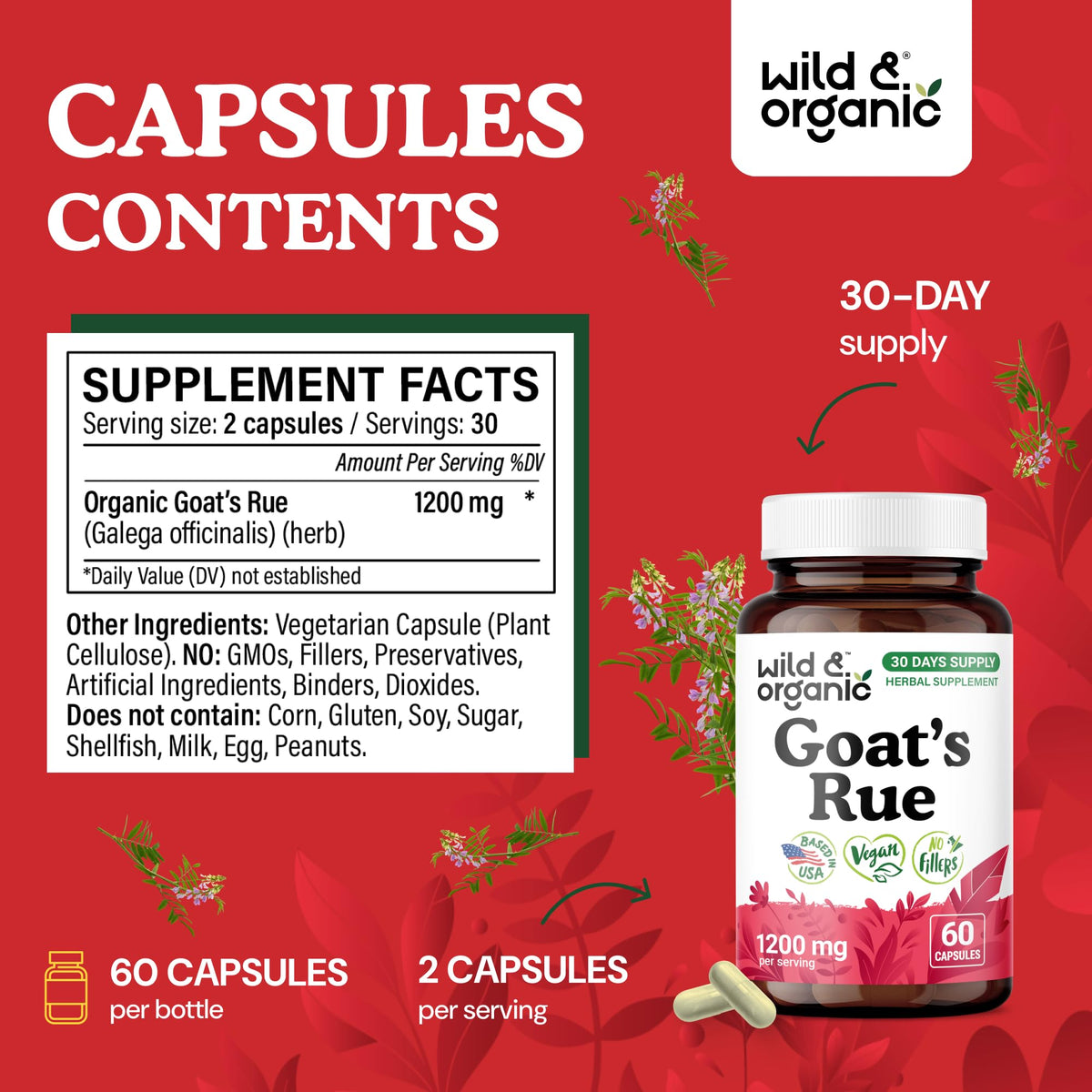 Tablette de Wild & Organic Rue de Chèvre avec des ingrédients sur fond blanc