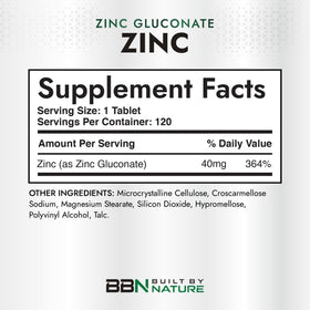 Tablette de Zinc 40 mg de Built By Nature, vue de près