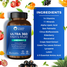 Tablette des multivitamines Ultra 360 pour Hommes sur fond blanc