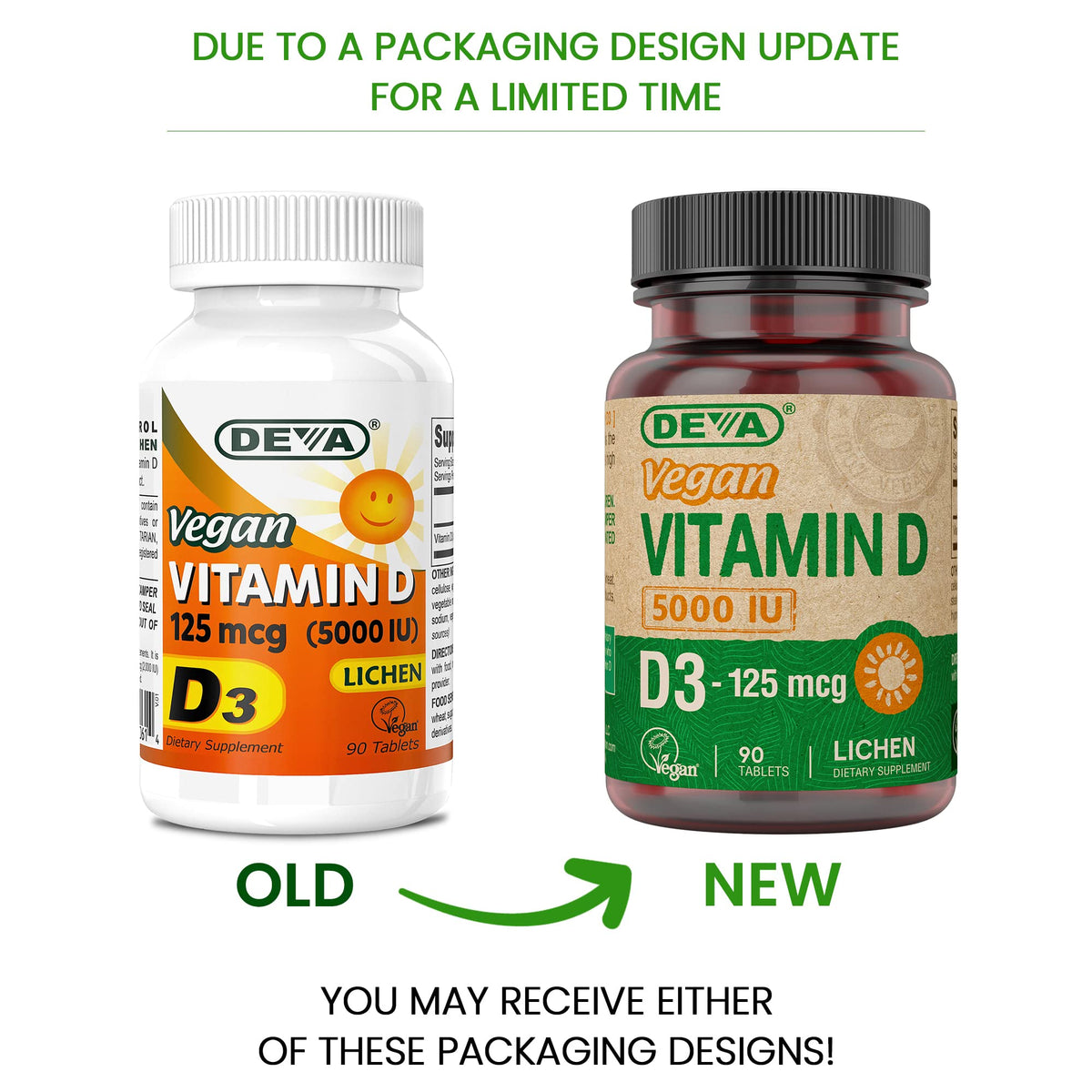 Tablette DEVA Vitamine D3 5000 UI sur fond blanc
