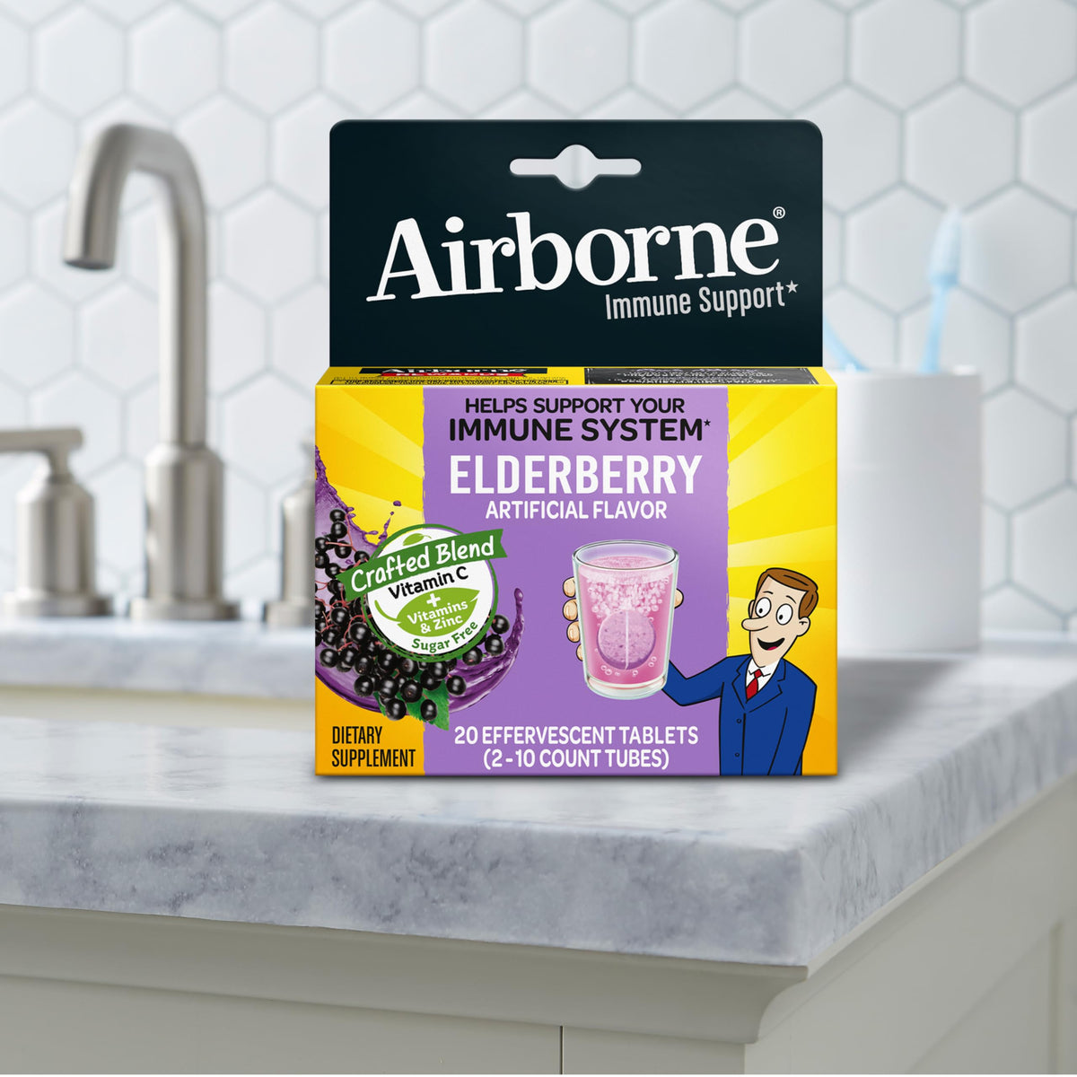 Tablette effervescent Airborne dans un verre transparent