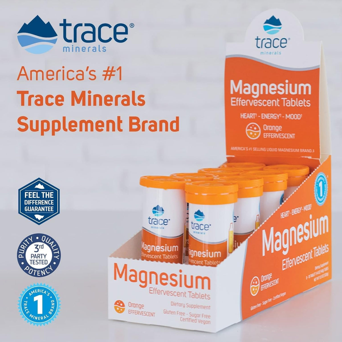 Tablette effervescente de magnésium Trace Minerals, gros plan
