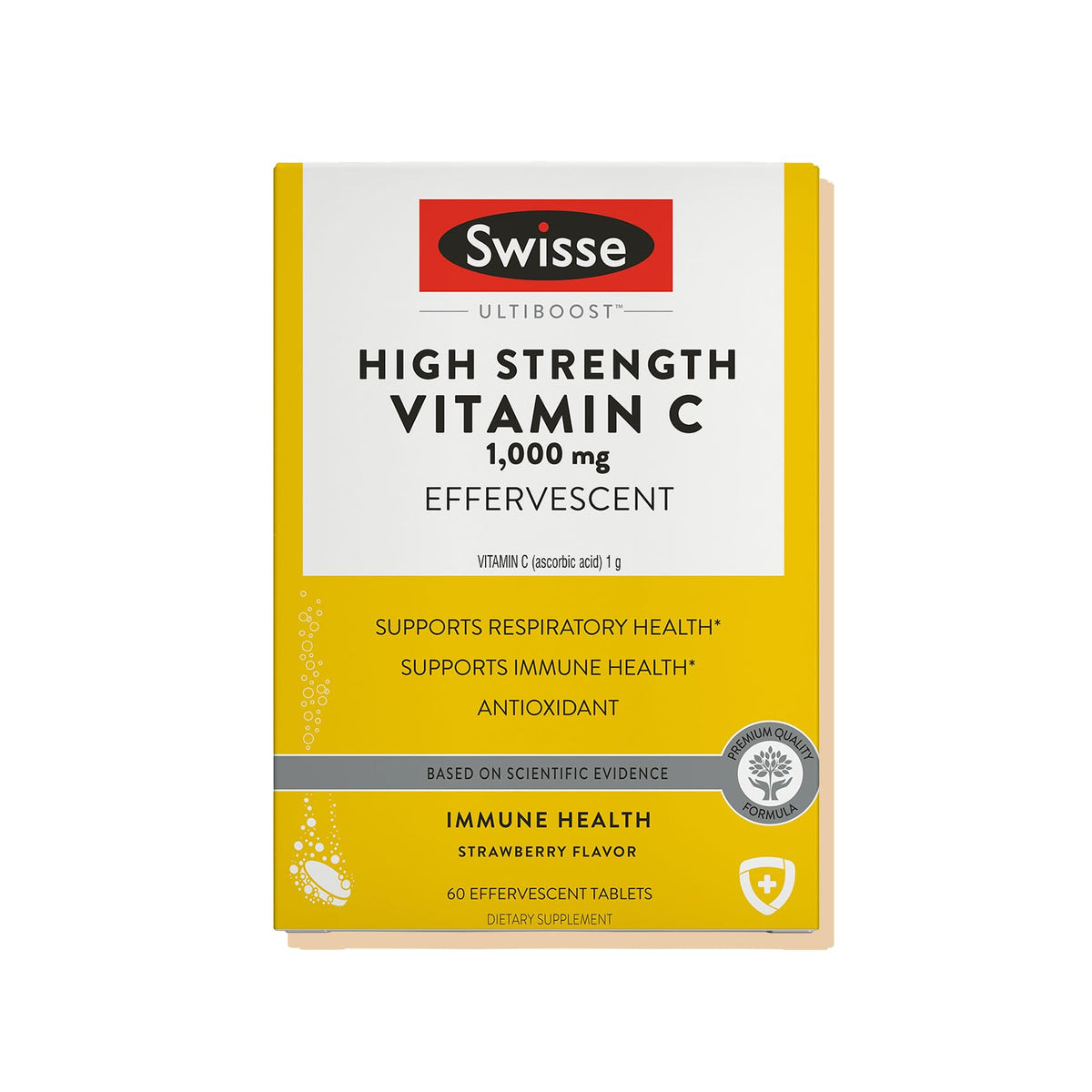 Tablette effervescente de Vitamine C Swisse dans un verre d'eau