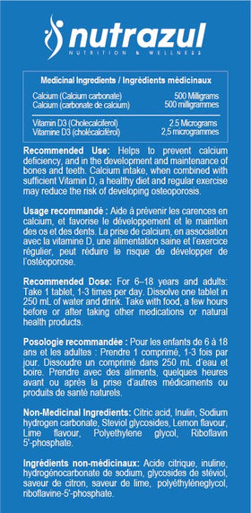 Tablette effervescente Nutrazul Calcium + Vitamine D3 avec des fruits frais