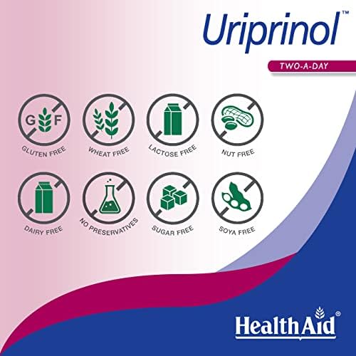 Tablette HealthAid Uriprinol avec des ingrédients naturels autour