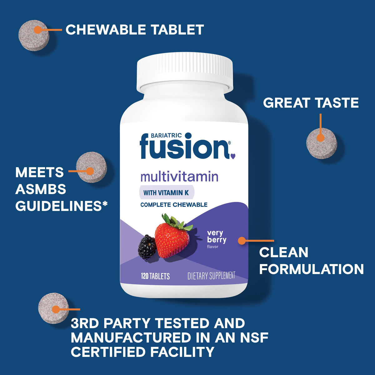 Tablette mâchable Bariatric Fusion Multivitamine Très Baies avec son goût baies