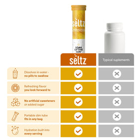 Tablette Seltz effervescente avec une boisson à la mangue et orange