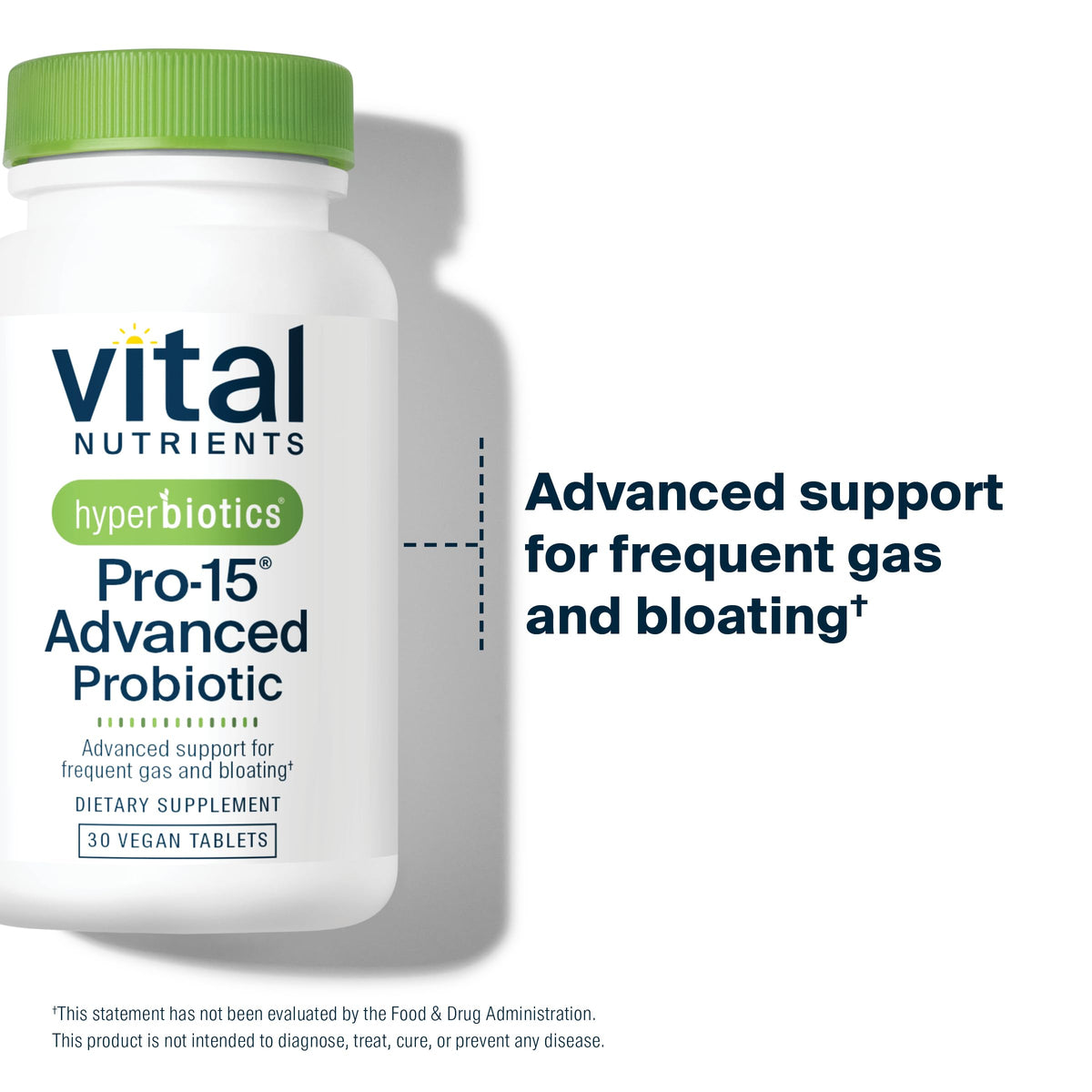 Tablette végétale Hyperbiotics Pro-15 sur fond blanc