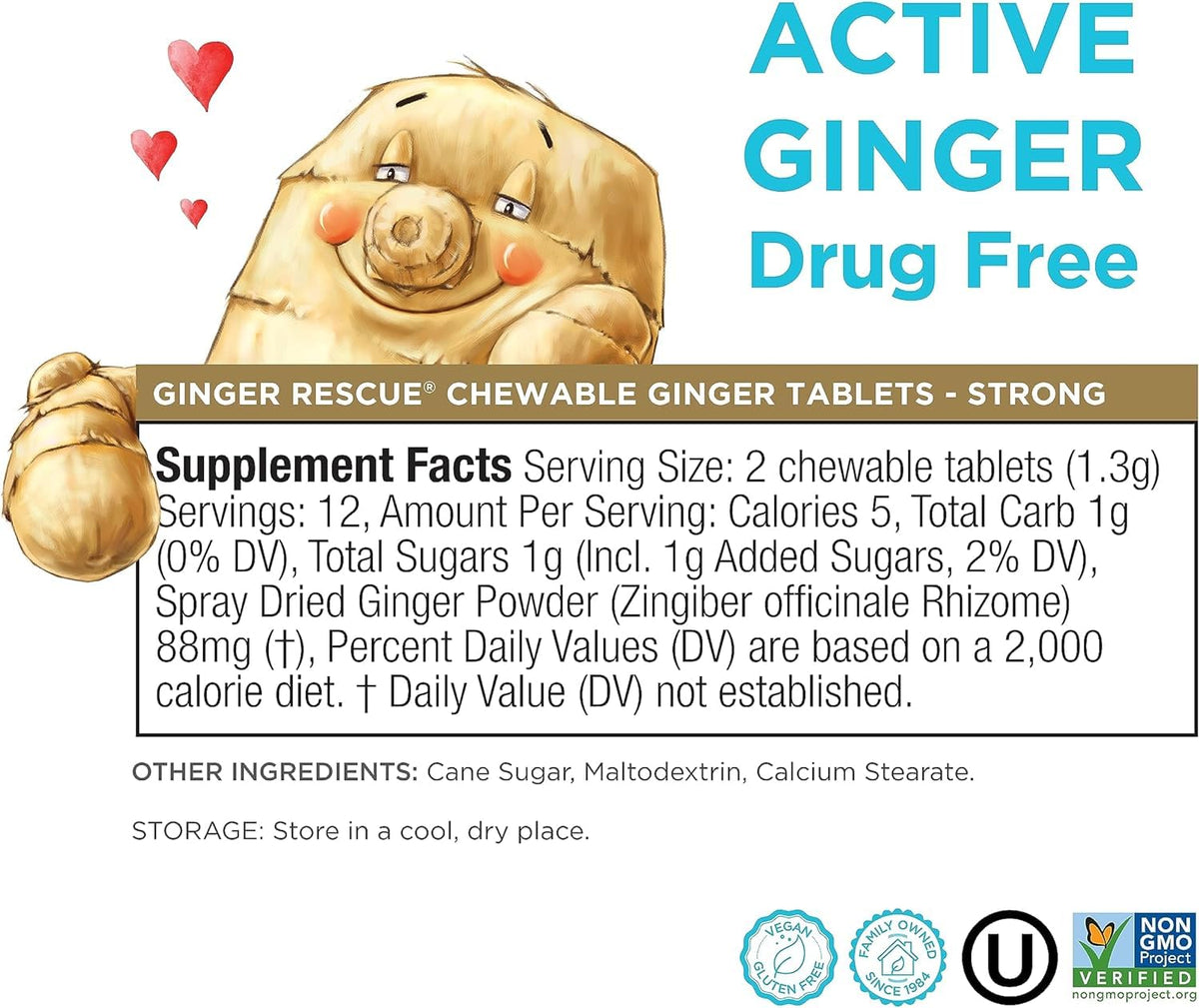 Tablettes à mâcher Rescue au gingembre The Ginger People, ingrédients