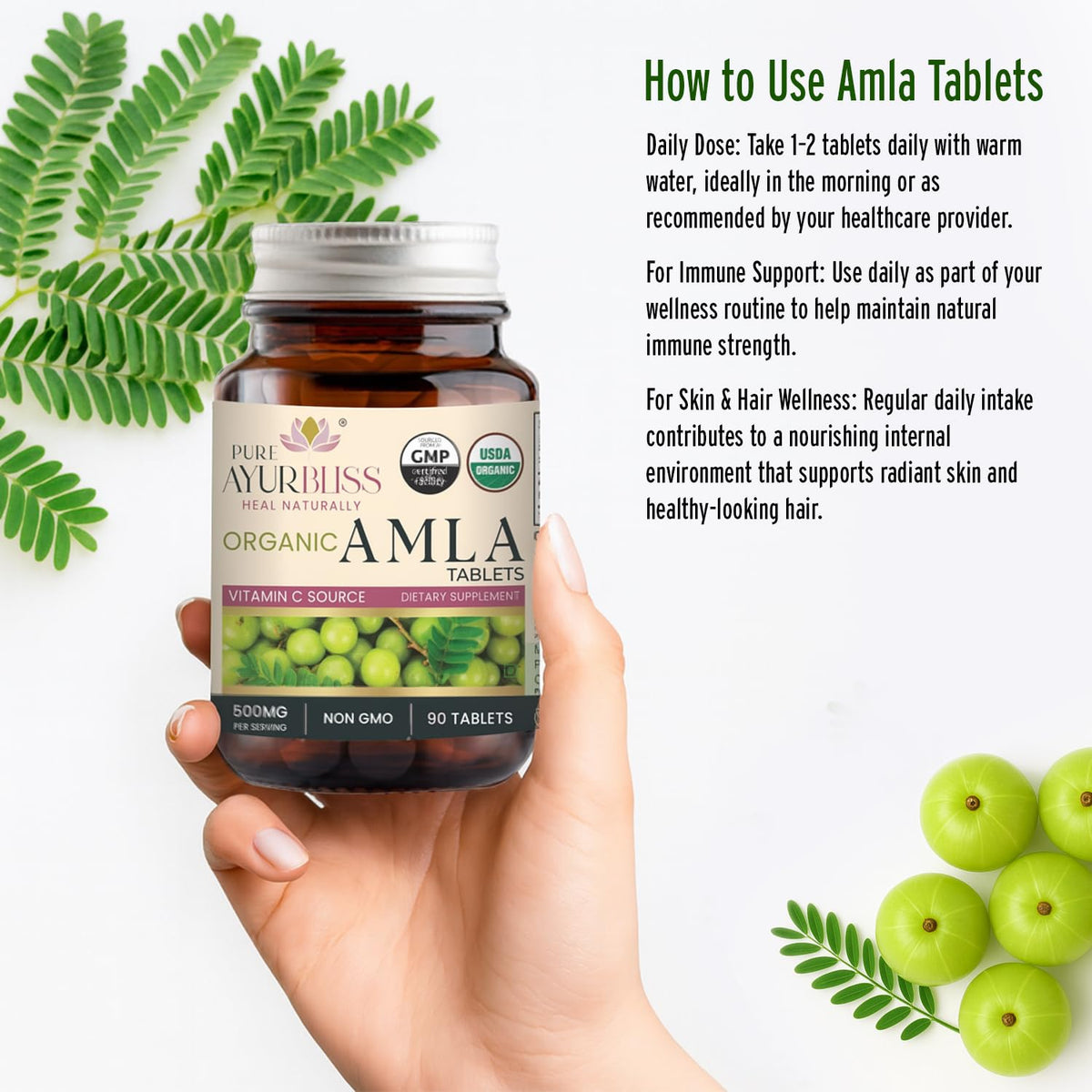 Tablettes Amla bio avec une cuillère pour dosage