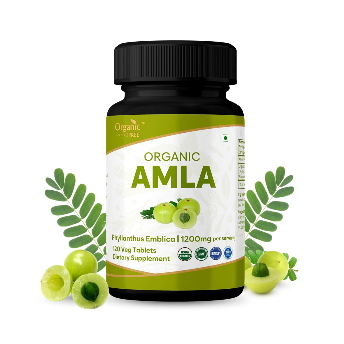 Tablettes Amla ORGANIC SPREE 1200 mg en vue de face
