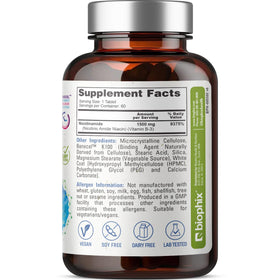 tablettes biophix B-3 Nicotinamide 1500 mg dans un bol