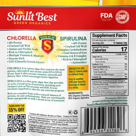 Tablettes Chlorella Spirulina Sunlit dans un bol