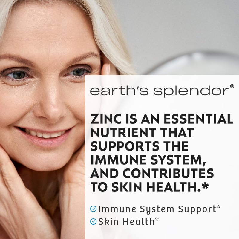 Tablettes d'Earth's Splendor Zinc 50 mg sur fond blanc