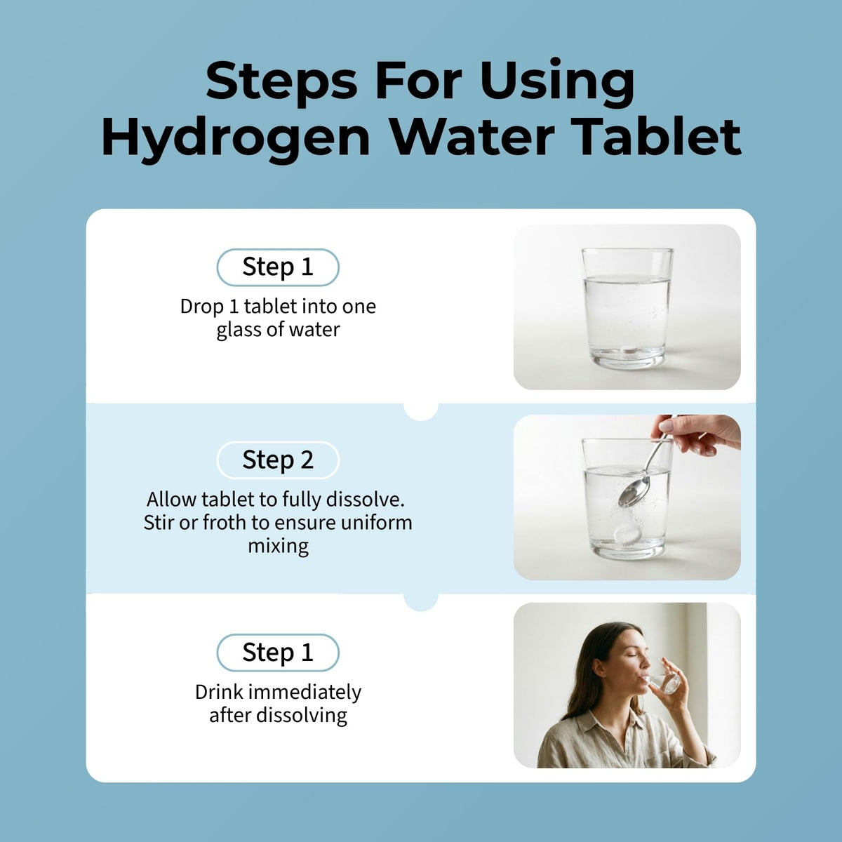 Tablettes d'eau hydrogène BODY C.E.O. sur une table en bois