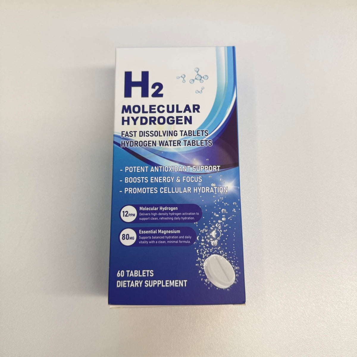 Tablettes d'eau hydrogène Hekeauo avec étiquette visible