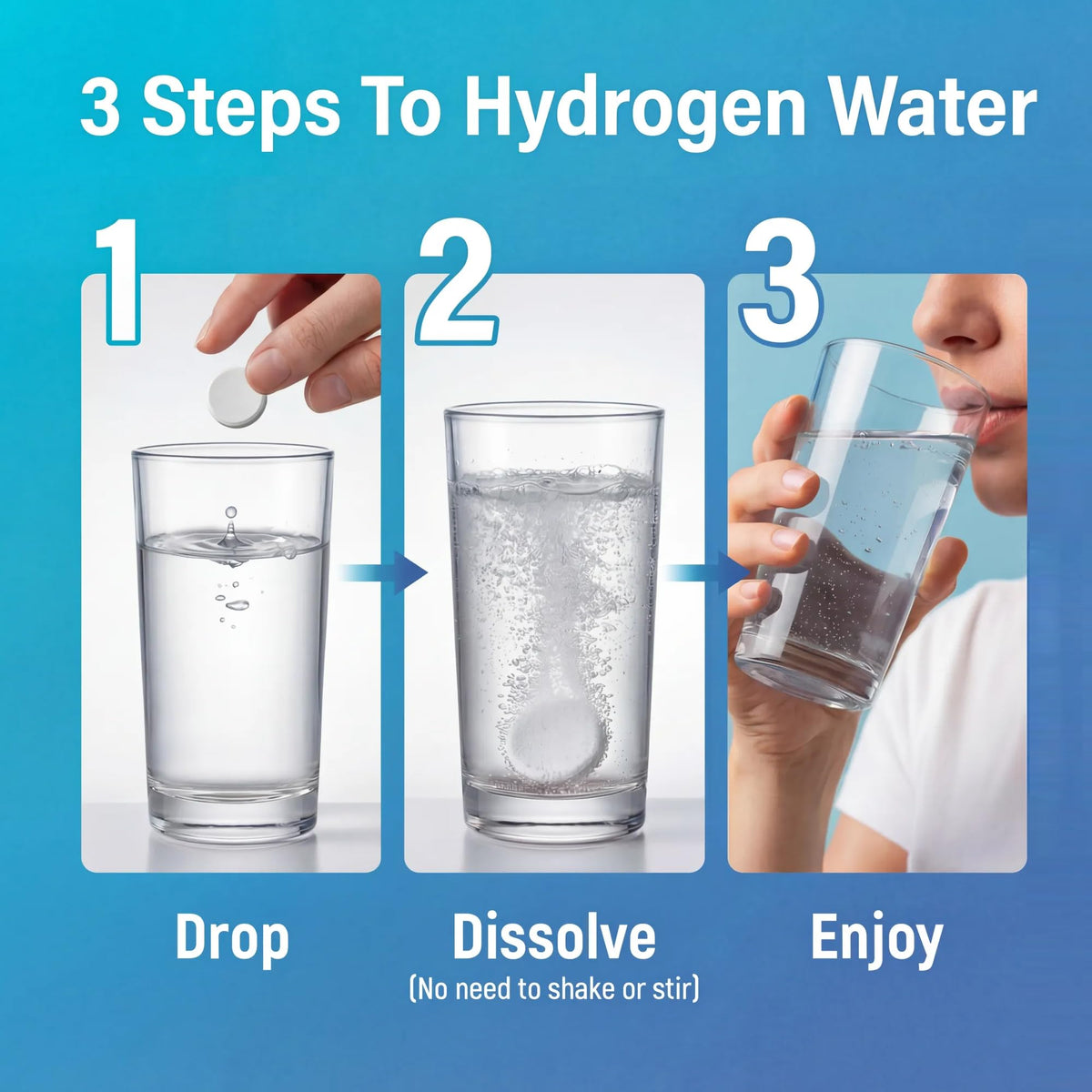 Tablettes d'eau hydrogène Hekeauo sur une surface en bois