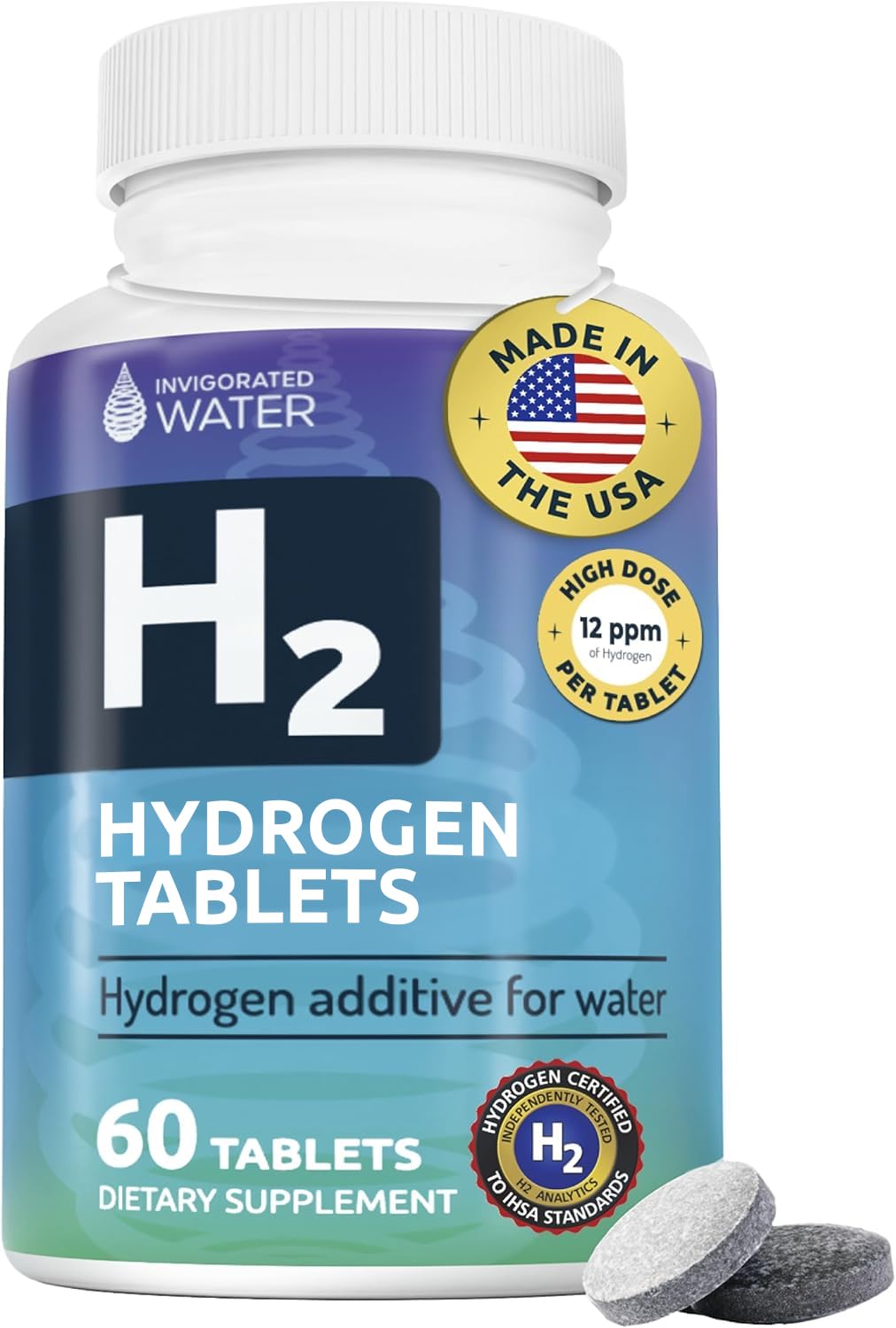Tablettes d'eau hydrogène Invigorated Water, 60 comprimés dans l'emballage