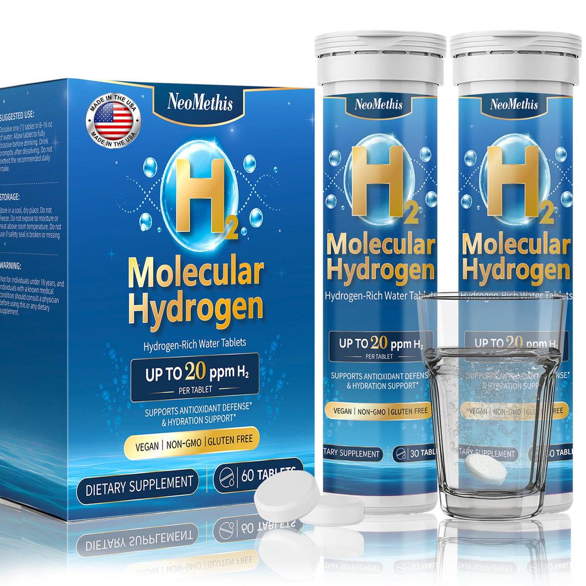 Tablettes d'eau hydrogène NeoMethis en boîte