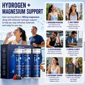 Tablettes d'eau hydrogène Zytherial avec des fruits frais en arrière-plan