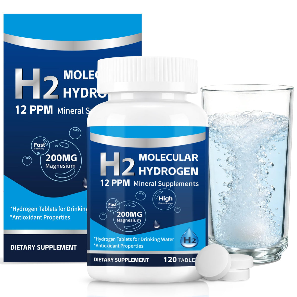 Tablettes d'eau hydrogénée Crobirware, 120 unités en emballage