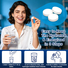 Tablettes d'eau hydrogénée Crobirware avec un verre d'eau à proximité