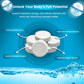 Tablettes d'Hydrogène Healux dans un verre d'eau