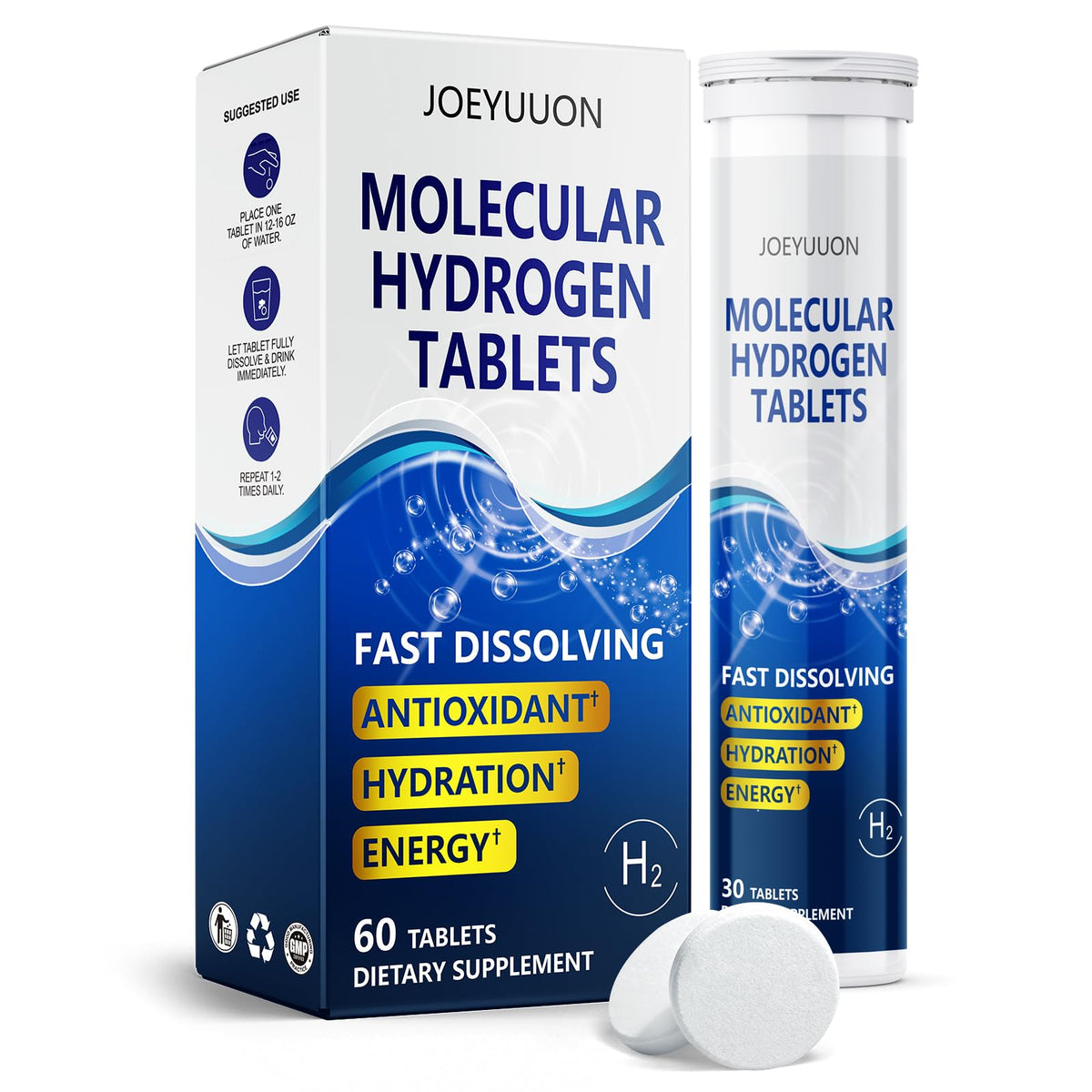Tablettes d'hydrogène moléculaire JOEYUUON, 60 comprimés, emballage avant
