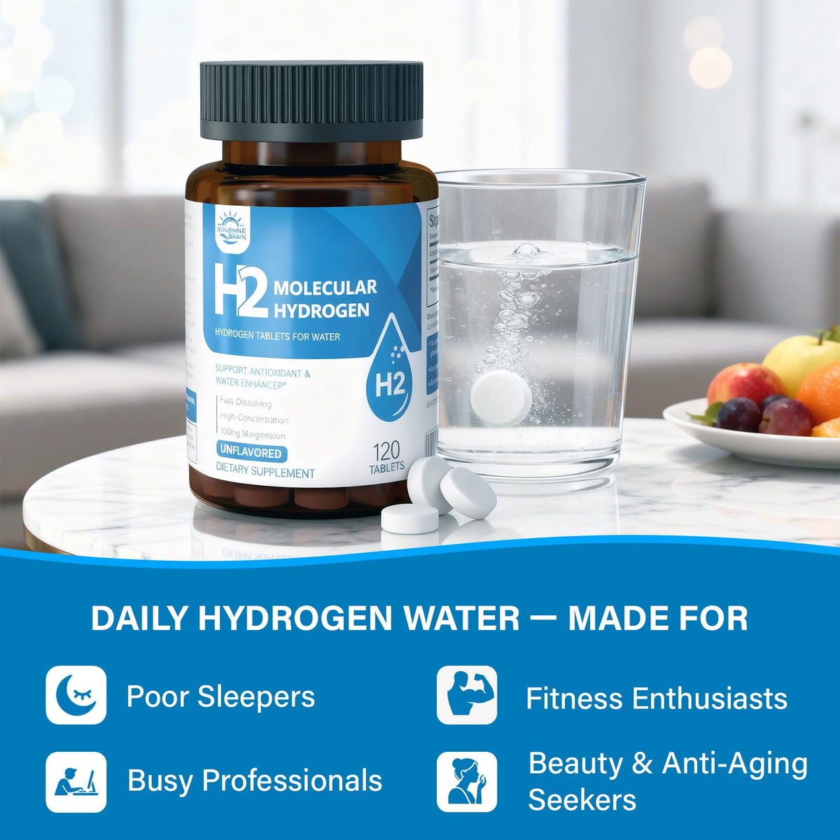 Tablettes d'hydrogène moléculaire Sunshine & Rain, dosage recommandé