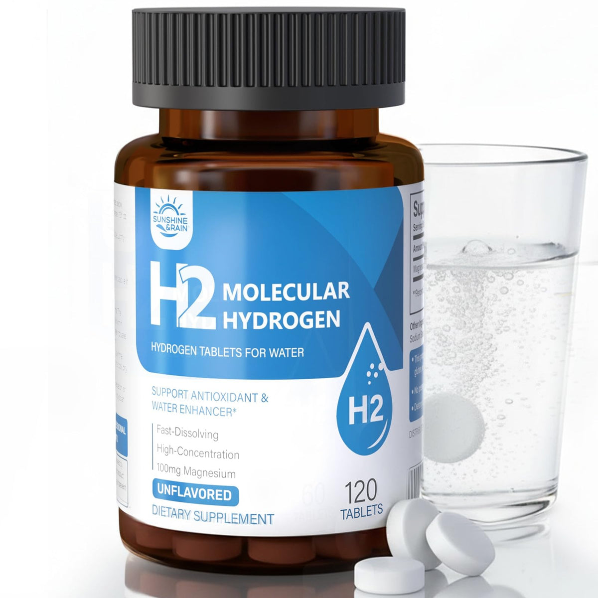 Tablettes d'hydrogène moléculaire Sunshine & Rain, emballage arrière
