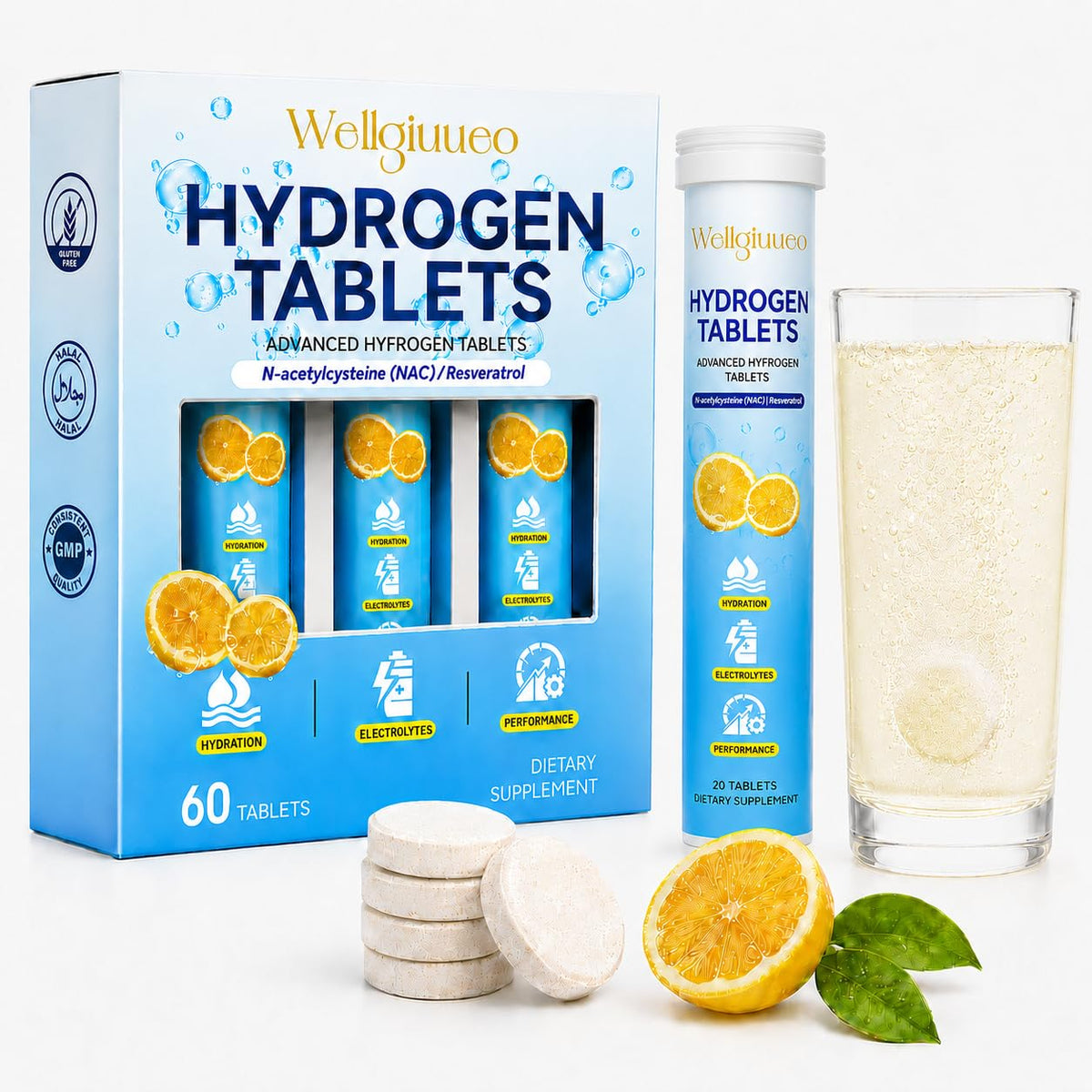 Tablettes d'hydrogène Wellgiuueo avec magnésium, vue avant
