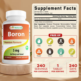Tablettes de Boron 5 mg de Best Naturals, vue latérale du flacon