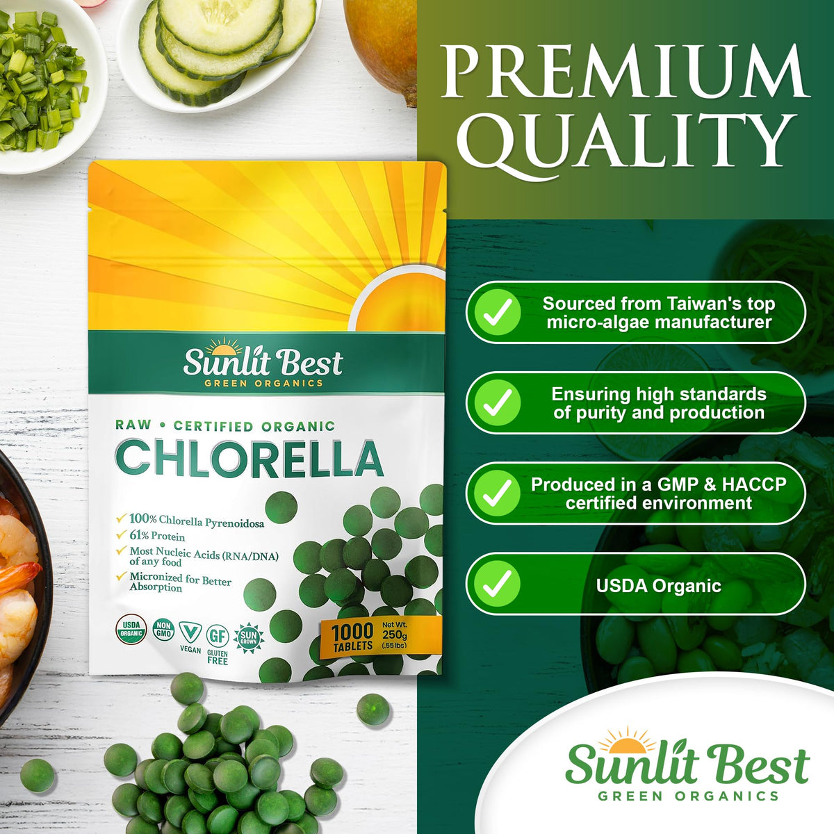 Tablettes de Chlorella dans le sachet Sunlit Best