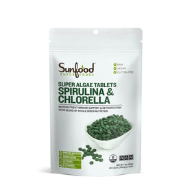 Tablettes de chlorella et spirulina Sunfood Superfoods 118g, vue de face