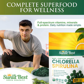 Tablettes de Chlorella Spirulina Sunlit Best en gros plan