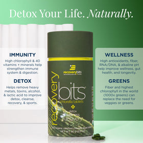 Tablettes de chlorella use ENERGYBITS en gros plan