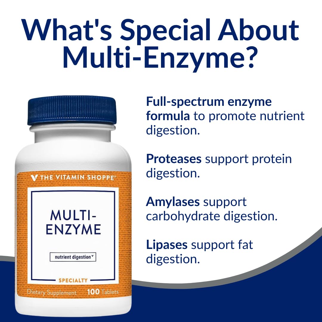 Tablettes de compléments alimentaires multi-enzymes The Vitamin Shoppe sur fond blanc