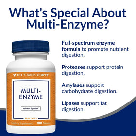 Tablettes de compléments alimentaires multi-enzymes The Vitamin Shoppe sur fond blanc